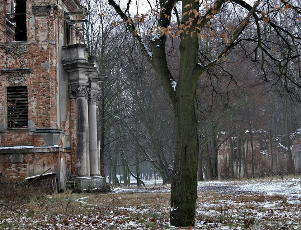 Chocianowski pałac w zimowej scenerii